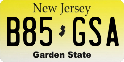 NJ license plate B85GSA