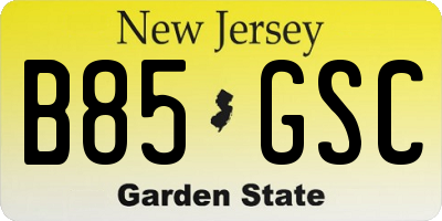 NJ license plate B85GSC