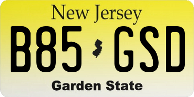 NJ license plate B85GSD