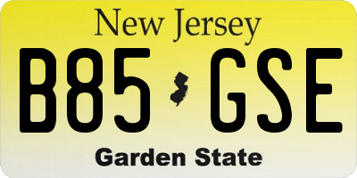 NJ license plate B85GSE
