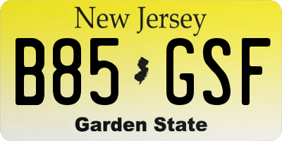 NJ license plate B85GSF