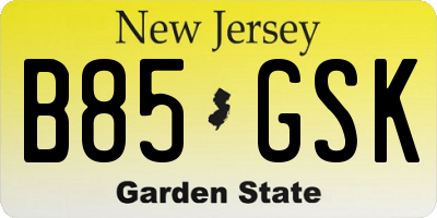 NJ license plate B85GSK
