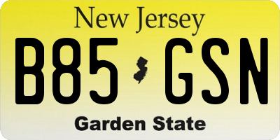 NJ license plate B85GSN