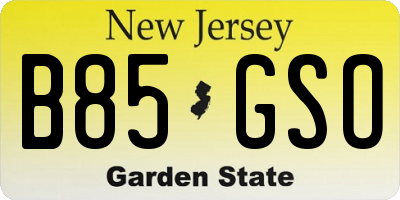 NJ license plate B85GSO
