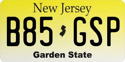 NJ license plate B85GSP