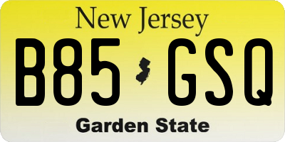 NJ license plate B85GSQ