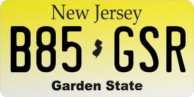 NJ license plate B85GSR