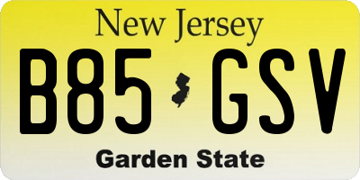NJ license plate B85GSV