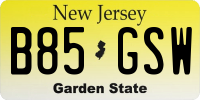 NJ license plate B85GSW