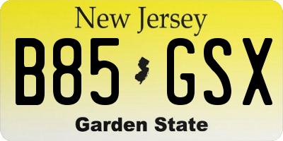 NJ license plate B85GSX