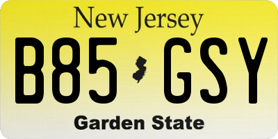 NJ license plate B85GSY