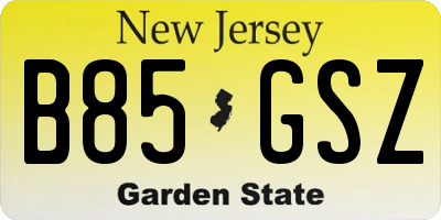 NJ license plate B85GSZ