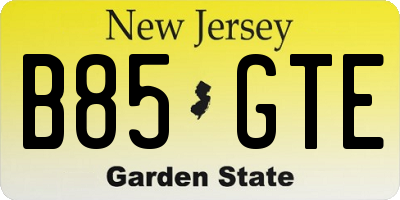 NJ license plate B85GTE
