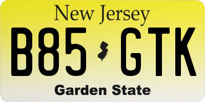 NJ license plate B85GTK