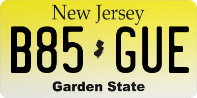 NJ license plate B85GUE