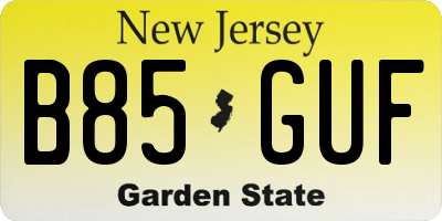 NJ license plate B85GUF
