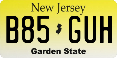 NJ license plate B85GUH