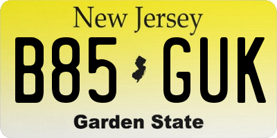 NJ license plate B85GUK