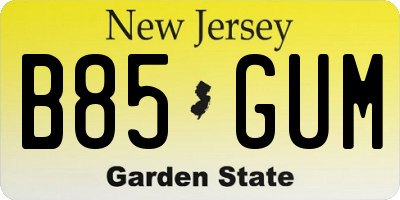 NJ license plate B85GUM