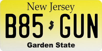 NJ license plate B85GUN