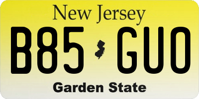 NJ license plate B85GUO