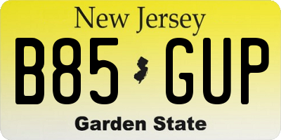 NJ license plate B85GUP