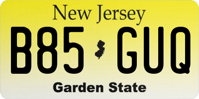 NJ license plate B85GUQ