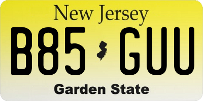 NJ license plate B85GUU