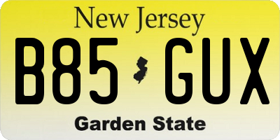 NJ license plate B85GUX