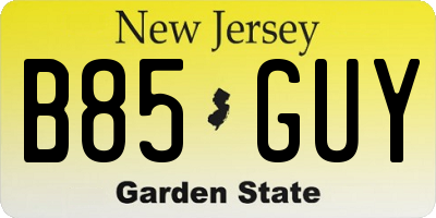 NJ license plate B85GUY