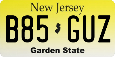 NJ license plate B85GUZ