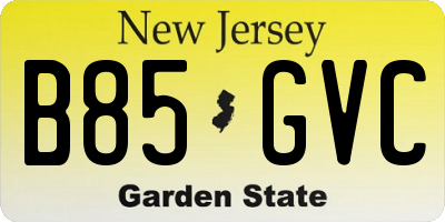 NJ license plate B85GVC