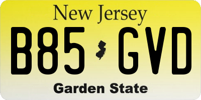 NJ license plate B85GVD