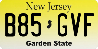 NJ license plate B85GVF