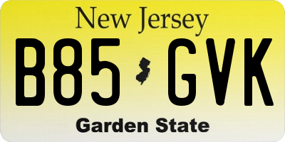 NJ license plate B85GVK