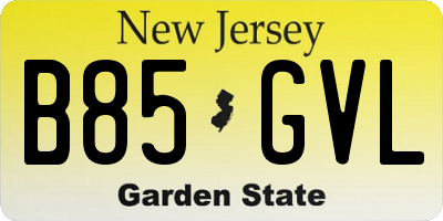 NJ license plate B85GVL