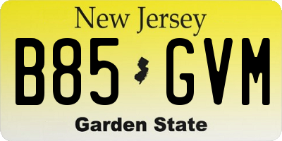 NJ license plate B85GVM