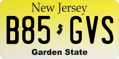 NJ license plate B85GVS