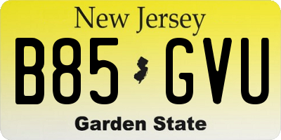 NJ license plate B85GVU