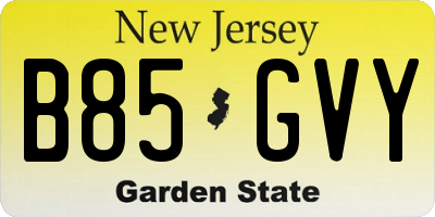 NJ license plate B85GVY
