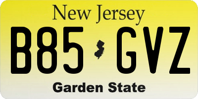 NJ license plate B85GVZ