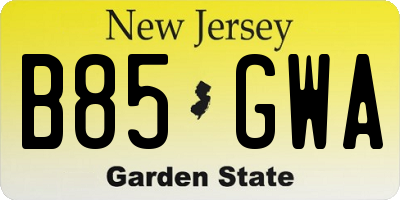 NJ license plate B85GWA