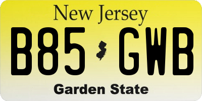 NJ license plate B85GWB