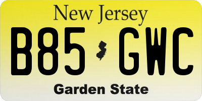 NJ license plate B85GWC