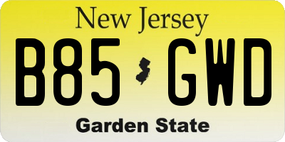 NJ license plate B85GWD
