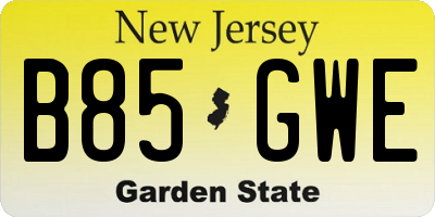 NJ license plate B85GWE