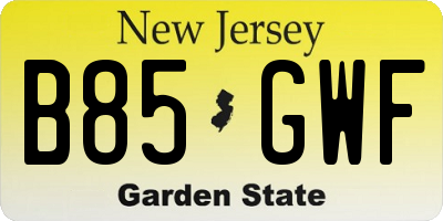 NJ license plate B85GWF