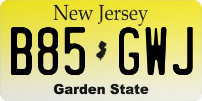 NJ license plate B85GWJ