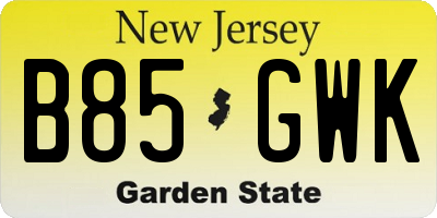 NJ license plate B85GWK