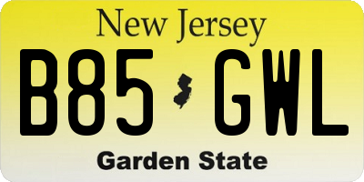 NJ license plate B85GWL